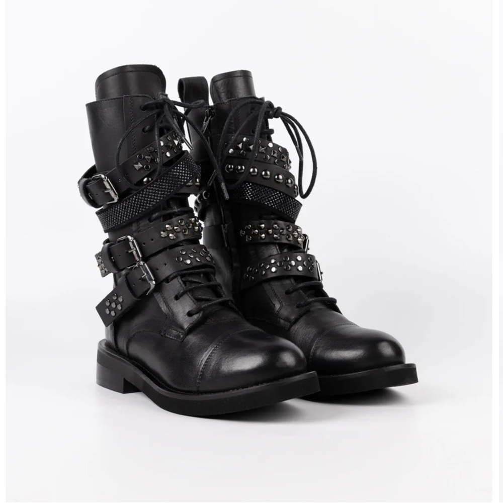 Marc Fisher Diante Leather Buckle Boots-crackle look
